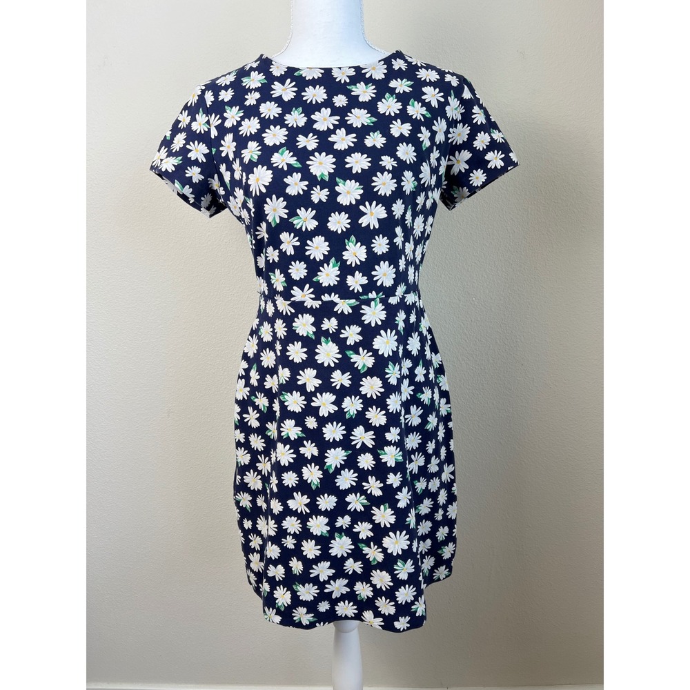 Old Navy Floral Daisy Dress Medium Navy White Short Sleeve Sheath Retro Picnic‎